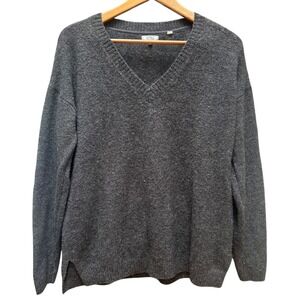 Fat Face Sweater Womens Gray Metallic Wool Blend V Neck Minimalist Holiday M